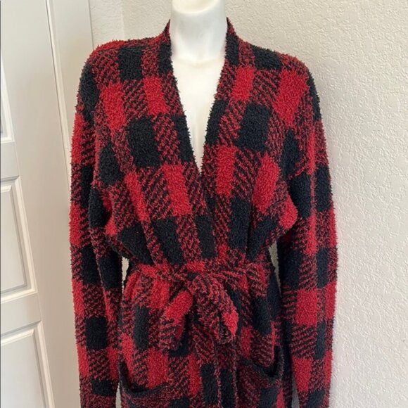 SKIMS Red and Black Plaid Robe Brick Buffalo Check S/M - Picture 10 of 11